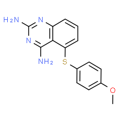 ChemSpider 2D Image | 5-(4-Methoxyphenylthio)quinazoline-2,4-diamine | C15H14N4OS