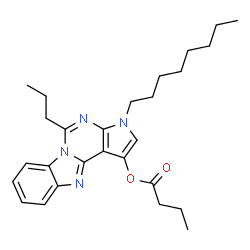ChemSpider 2D Image | 3-Octyl-5-propyl-3H-pyrrolo[2',3':4,5]pyrimido[1,6-a]benzimidazol-1-yl butyrate | C27H36N4O2