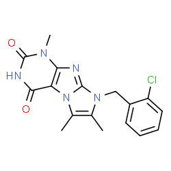 ChemSpider 2D Image | 8-(2-Chlorobenzyl)-1,6,7-trimethyl-1H-imidazo[2,1-f]purine-2,4(3H,8H)-dione | C17H16ClN5O2