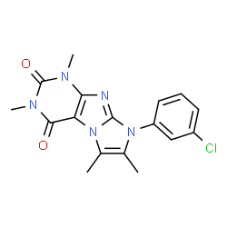 ChemSpider 2D Image | 8-(3-Chlorophenyl)-1,3,6,7-tetramethyl-1H-imidazo[2,1-f]purine-2,4(3H,8H)-dione | C17H16ClN5O2
