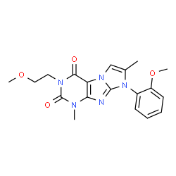 ChemSpider 2D Image | 3-(2-Methoxyethyl)-8-(2-methoxyphenyl)-1,7-dimethyl-1H-imidazo[2,1-f]purine-2,4(3H,8H)-dione | C19H21N5O4
