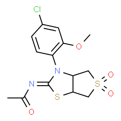 ChemSpider 2D Image | N-[(2Z)-3-(4-Chloro-2-methoxyphenyl)-5,5-dioxidotetrahydrothieno[3,4-d][1,3]thiazol-2(3H)-ylidene]acetamide | C14H15ClN2O4S2