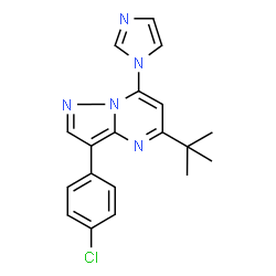 ChemSpider 2D Image | 5-tert-Butyl-3-(4-chloro-phenyl)-7-imidazol-1-yl-pyrazolo[1,5-a]pyrimidine | C19H18ClN5