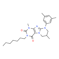 ChemSpider 2D Image | 9-(3,5-Dimethylphenyl)-3-heptyl-1,7-dimethyl-6,7,8,9-tetrahydropyrimido[2,1-f]purine-2,4(1H,3H)-dione | C25H35N5O2