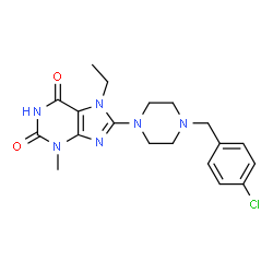ChemSpider 2D Image | 8-[4-(4-Chlorobenzyl)-1-piperazinyl]-7-ethyl-3-methyl-3,7-dihydro-1H-purine-2,6-dione | C19H23ClN6O2