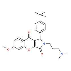 ChemSpider 2D Image | 2-[3-(Dimethylamino)propyl]-6-methoxy-1-[4-(2-methyl-2-propanyl)phenyl]-1,2-dihydrochromeno[2,3-c]pyrrole-3,9-dione | C27H32N2O4