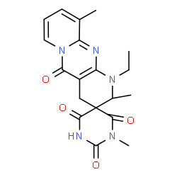ChemSpider 2D Image | 1-Ethyl-1',2,10-trimethyl-2H,2'H,4H-spiro[dipyrido[1,2-a:2',3'-d]pyrimidine-3,5'-pyrimidine]-2',4',5,6'(1H,1'H,3'H)-tetrone | C19H21N5O4