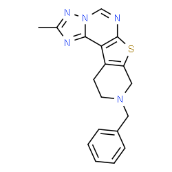 ChemSpider 2D Image | 9-Benzyl-2-methyl-8,9,10,11-tetrahydropyrido[4',3':4,5]thieno[3,2-e][1,2,4]triazolo[1,5-c]pyrimidine | C18H17N5S