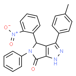 ChemSpider 2D Image | 3-(4-Methylphenyl)-4-(2-nitrophenyl)-5-phenyl-4,5-dihydropyrrolo[3,4-c]pyrazol-6(1H)-one | C24H18N4O3