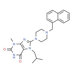 ChemSpider 2D Image | 7-Isobutyl-3-methyl-8-[4-(1-naphthylmethyl)-1-piperazinyl]-3,7-dihydro-1H-purine-2,6-dione | C25H30N6O2