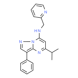 ChemSpider 2D Image | 5-Isopropyl-3-phenyl-N-(2-pyridinylmethyl)pyrazolo[1,5-a]pyrimidin-7-amine | C21H21N5