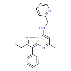 ChemSpider 2D Image | 2-Ethyl-5-methyl-3-phenyl-N-(2-pyridinylmethyl)pyrazolo[1,5-a]pyrimidin-7-amine | C21H21N5