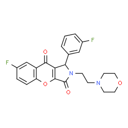 ChemSpider 2D Image | 7-Fluoro-1-(3-fluorophenyl)-2-[2-(4-morpholinyl)ethyl]-1,2-dihydrochromeno[2,3-c]pyrrole-3,9-dione | C23H20F2N2O4