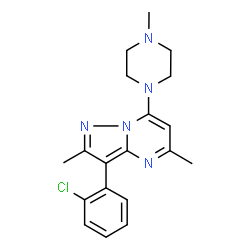 ChemSpider 2D Image | 3-(2-Chlorophenyl)-2,5-dimethyl-7-(4-methyl-1-piperazinyl)pyrazolo[1,5-a]pyrimidine | C19H22ClN5