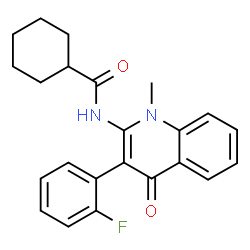 ChemSpider 2D Image | N-[3-(2-Fluorophenyl)-1-methyl-4-oxo-1,4-dihydro-2-quinolinyl]cyclohexanecarboxamide | C23H23FN2O2