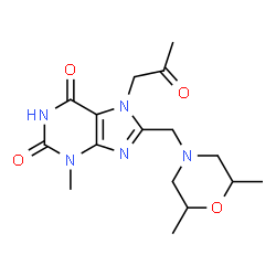 ChemSpider 2D Image | 8-[(2,6-Dimethyl-4-morpholinyl)methyl]-3-methyl-7-(2-oxopropyl)-3,7-dihydro-1H-purine-2,6-dione | C16H23N5O4