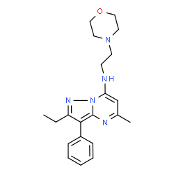 ChemSpider 2D Image | 2-Ethyl-5-methyl-N-[2-(4-morpholinyl)ethyl]-3-phenylpyrazolo[1,5-a]pyrimidin-7-amine | C21H27N5O