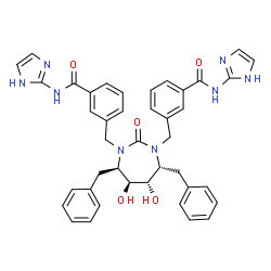 ChemSpider 2D Image | 3,3'-{[(4R,5S,6S,7R)-4,7-Dibenzyl-5,6-dihydroxy-2-oxo-1,3-diazepane-1,3-diyl]bis(methylene)}bis[N-(1H-imidazol-2-yl)benzamide] | C41H40N8O5