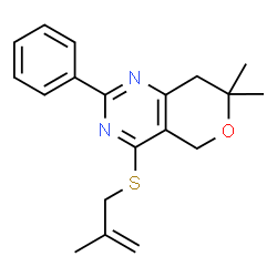 ChemSpider 2D Image | 7,7-Dimethyl-4-[(2-methyl-2-propen-1-yl)sulfanyl]-2-phenyl-7,8-dihydro-5H-pyrano[4,3-d]pyrimidine | C19H22N2OS