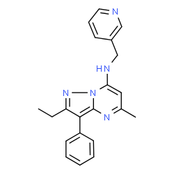 ChemSpider 2D Image | 2-Ethyl-5-methyl-3-phenyl-N-(3-pyridinylmethyl)pyrazolo[1,5-a]pyrimidin-7-amine | C21H21N5