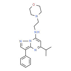 ChemSpider 2D Image | 5-Isopropyl-N-[2-(4-morpholinyl)ethyl]-3-phenylpyrazolo[1,5-a]pyrimidin-7-amine | C21H27N5O