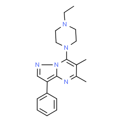 ChemSpider 2D Image | 7-(4-Ethyl-1-piperazinyl)-5,6-dimethyl-3-phenylpyrazolo[1,5-a]pyrimidine | C20H25N5