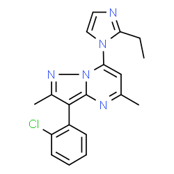 ChemSpider 2D Image | 3-(2-Chlorophenyl)-7-(2-ethyl-1H-imidazol-1-yl)-2,5-dimethylpyrazolo[1,5-a]pyrimidine | C19H18ClN5