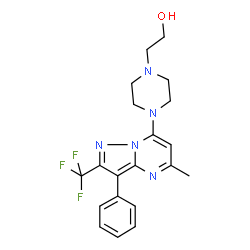 ChemSpider 2D Image | 2-{4-[5-Methyl-3-phenyl-2-(trifluoromethyl)pyrazolo[1,5-a]pyrimidin-7-yl]-1-piperazinyl}ethanol | C20H22F3N5O