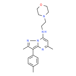 ChemSpider 2D Image | 2,5-Dimethyl-3-(4-methylphenyl)-N-[2-(4-morpholinyl)ethyl]pyrazolo[1,5-a]pyrimidin-7-amine | C21H27N5O