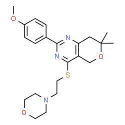 ChemSpider 2D Image | 2-(4-Methoxyphenyl)-7,7-dimethyl-4-{[2-(4-morpholinyl)ethyl]sulfanyl}-7,8-dihydro-5H-pyrano[4,3-d]pyrimidine | C22H29N3O3S