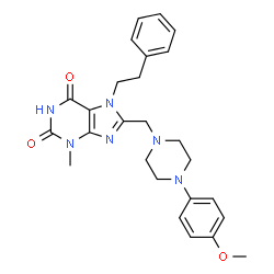 ChemSpider 2D Image | 8-{[4-(4-Methoxyphenyl)-1-piperazinyl]methyl}-3-methyl-7-(2-phenylethyl)-3,7-dihydro-1H-purine-2,6-dione | C26H30N6O3