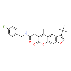 ChemSpider 2D Image | 2-(3-tert-Butyl-5-methyl-7-oxo-7H-furo[3,2-g]chromen-6-yl)-N-(4-fluorobenzyl)acetamide | C25H24FNO4