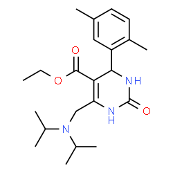 ChemSpider 2D Image | Ethyl 6-[(diisopropylamino)methyl]-4-(2,5-dimethylphenyl)-2-oxo-1,2,3,4-tetrahydro-5-pyrimidinecarboxylate | C22H33N3O3