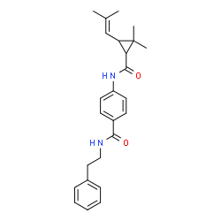 ChemSpider 2D Image | 4-({[2,2-Dimethyl-3-(2-methyl-1-propen-1-yl)cyclopropyl]carbonyl}amino)-N-(2-phenylethyl)benzamide | C25H30N2O2