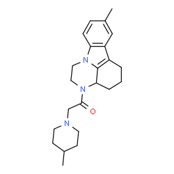 ChemSpider 2D Image | 1-(8-Methyl-1,2,3a,4,5,6-hexahydro-3H-pyrazino[3,2,1-jk]carbazol-3-yl)-2-(4-methyl-1-piperidinyl)ethanone | C23H31N3O