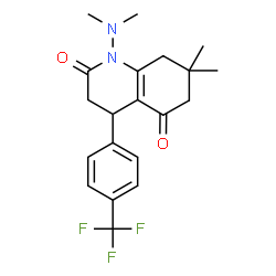 ChemSpider 2D Image | 1-(Dimethylamino)-7,7-dimethyl-4-[4-(trifluoromethyl)phenyl]-4,6,7,8-tetrahydro-2,5(1H,3H)-quinolinedione | C20H23F3N2O2