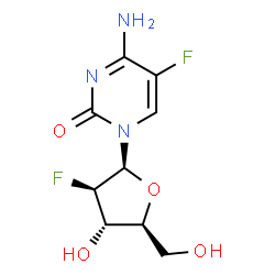 ChemSpider 2D Image | 4-Amino-1-(2-deoxy-2-fluoro-beta-L-arabinofuranosyl)-5-fluoro-2(1H)-pyrimidinone | C9H11F2N3O4