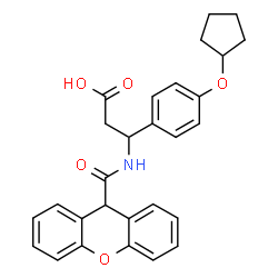 ChemSpider 2D Image | 3-[4-(Cyclopentyloxy)phenyl]-3-[(9H-xanthen-9-ylcarbonyl)amino]propanoic acid | C28H27NO5