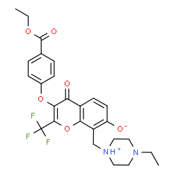 ChemSpider 2D Image | ethyl 4-({8-[(4-ethylpiperazin-1-yl)methyl]-7-hydroxy-4-oxo-2-(trifluoromethyl)-4H-chromen-3-yl}oxy)benzoate | C26H27F3N2O6