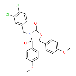 ChemSpider 2D Image | 3-(3,4-Dichlorobenzyl)-4-hydroxy-4,5-bis(4-methoxyphenyl)-1,3-oxazolidin-2-one | C24H21Cl2NO5