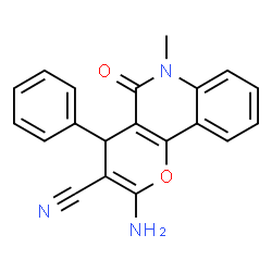 ChemSpider 2D Image | 2-Amino-6-methyl-5-oxo-4-phenyl-5,6-dihydro-4H-pyrano[3,2-c]quinoline-3-carbonitrile | C20H15N3O2