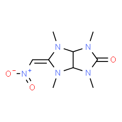 ChemSpider 2D Image | 1,3,4,6-Tetramethyl-5-(nitromethylene)hexahydroimidazo[4,5-d]imidazol-2(1H)-one | C9H15N5O3