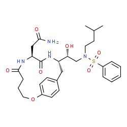 ChemSpider 2D Image | 2-[(8S,11S)-11-{(1R)-1-Hydroxy-2-[(3-methylbutyl)(phenylsulfonyl)amino]ethyl}-6,9-dioxo-2-oxa-7,10-diazabicyclo[11.2.2]heptadeca-1(15),13,16-trien-8-yl]acetamide | C29H40N4O7S
