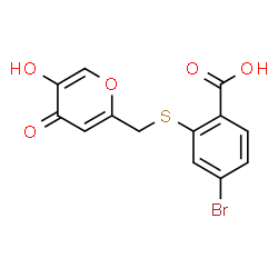 ChemSpider 2D Image | 4-Bromo-2-{[(5-hydroxy-4-oxo-4H-pyran-2-yl)methyl]sulfanyl}benzoic acid | C13H9BrO5S