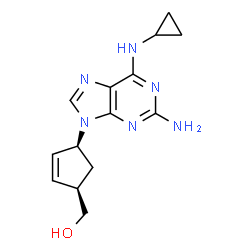 ChemSpider 2D Image | ((1R,4S)-4-(2-amino-6-(cyclopropylamino)-9H-purin-9-yl)cyclopent-2-enyl)methanol | C14H18N6O