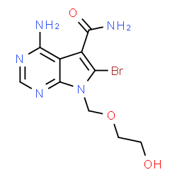 ChemSpider 2D Image | 4-Amino-6-bromo-7-[(2-hydroxyethoxy)methyl]-7H-pyrrolo[2,3-d]pyrimidine-5-carboxamide | C10H12BrN5O3