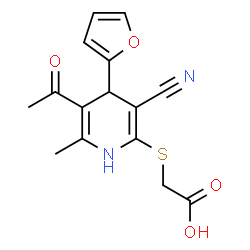 ChemSpider 2D Image | {[5-acetyl-3-cyano-4-(2-furyl)-6-methyl-1,4-dihydropyridin-2-yl]thio}acetic acid | C15H14N2O4S