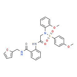 ChemSpider 2D Image | N-(2-Furylmethyl)-2-({N-(2-methoxyphenyl)-N-[(4-methoxyphenyl)sulfonyl]glycyl}amino)benzamide | C28H27N3O7S
