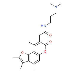 ChemSpider 2D Image | N-[3-(Dimethylamino)propyl]-2-(2,3,4,9-tetramethyl-7-oxo-7H-furo[2,3-f]chromen-8-yl)acetamide | C22H28N2O4