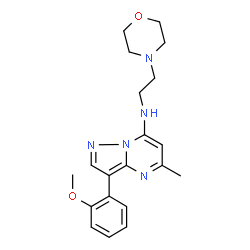 ChemSpider 2D Image | 3-(2-Methoxyphenyl)-5-methyl-N-[2-(4-morpholinyl)ethyl]pyrazolo[1,5-a]pyrimidin-7-amine | C20H25N5O2